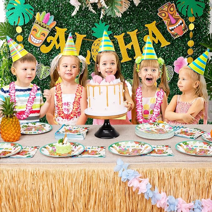 WERNNSAI Hawaiian Luau Party Supplies - 48 PCS Luau Plates And Napkins Tropical Tiki Birthday Decorations Hawaiian Paper Plates Tableware Set for Summer Pool Beach Party Serves 16 Guests