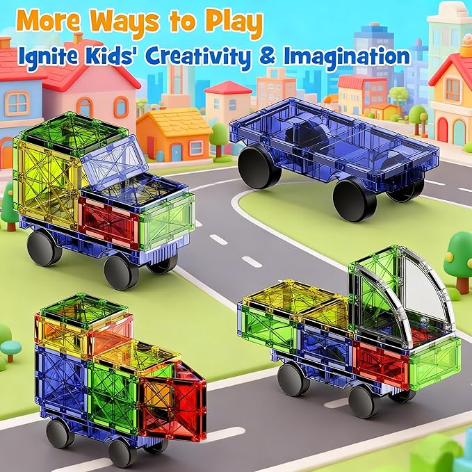WMXDU 2-in-1 Dynamic Magnetic Downhill & Race Track Set - 40PCS Expandable Magnetic Tiles with Car for Creative STEM Play The Ultimate Travel Toy & Gift for Kids Ages 3-8 (40pcs-Race Set)