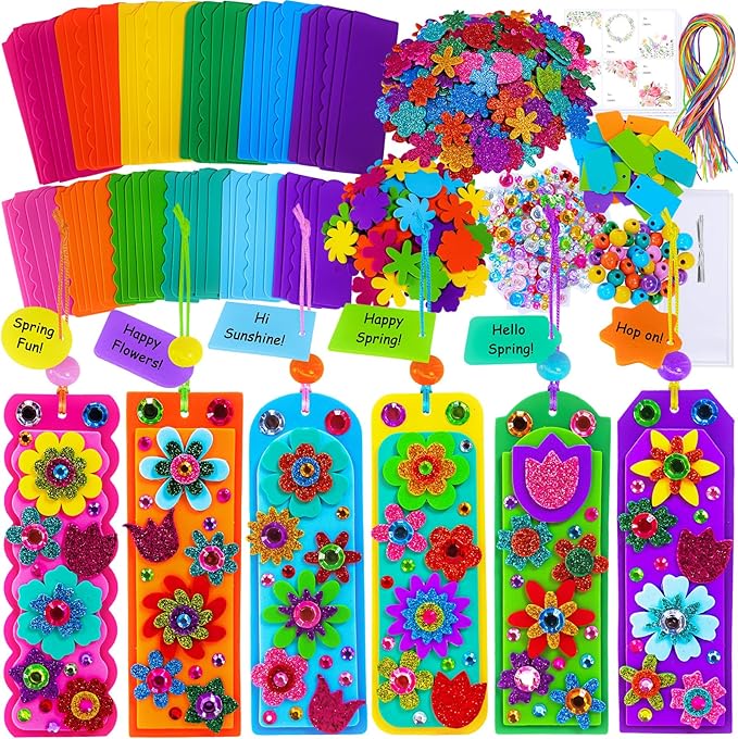 Winlyn 36 Sets Flower Crafts Kits Spring Summer Crafts DIY 3D Tuilp Sunflower Flower Bookmarks Ornaments Art Sets Foam Stickers Arts and Crafts for Kids Camping Classroom Activities Party Favors