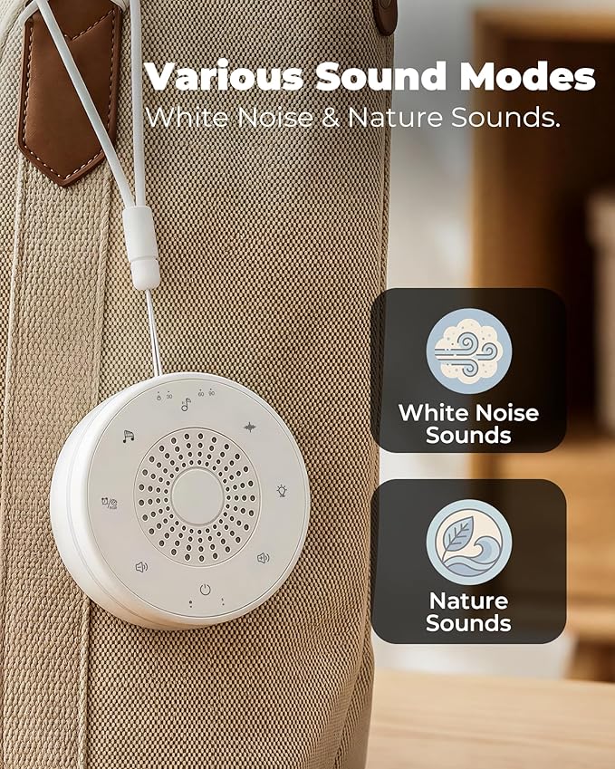 White Noise Sound Machine for Sleep, Portable White Noise Sound Machine with 30 Soothing Sounds, 3 Timers, Night Light, Memory Function for Baby Registry, Adults, Kids, Travel, Home, Office