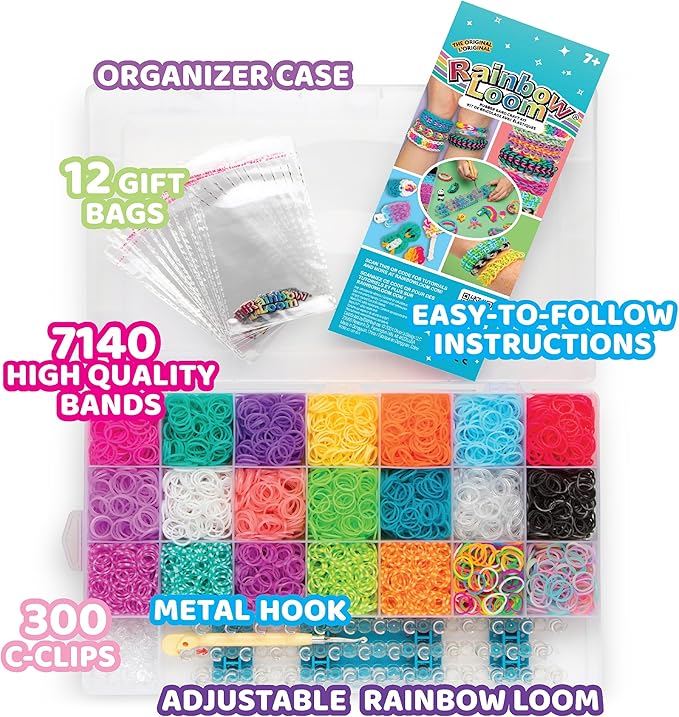 Rainbow Loom MEGA Combo Set, Features 7000+ Colorful Rubber Bands, 2 Step-by-Step Bracelet Instructions, Organizer Case, Great Gift for Kids 7+ DIY Craft, STEAM