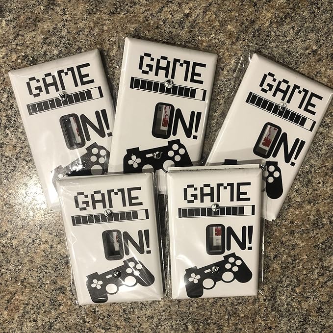 Cool Light Switch Plate Cover Video Gamer Room Decor Novelty Wall Gaming Gift Decorative Fun Teen Boy Man Cave Game Controller Graphics Bedroom (GAME ON!)