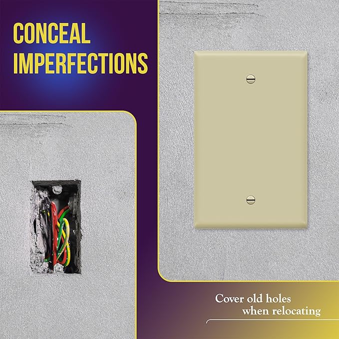 ENERLITES Blank Device Wall Plate, Jumbo Blank Outlet Covers, Oversized 1-Gang 5.51" x 3.50", Unbreakable Polycarbonate Thermoplastic, UL Listed, 8801O-I-10PCS, Gloss Finish, Ivory (10 Pack)
