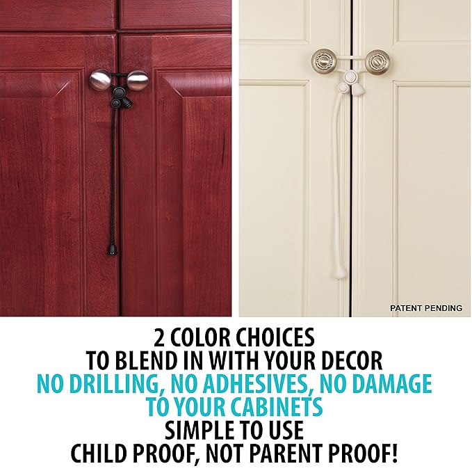 Baby Safety Cabinet Locks for Knobs Child Safety Cabinet Latches for Home Safety Strap for Baby Proofing Cabinets Kitchen Door RV No Drill No Screw No Adhesive (White)