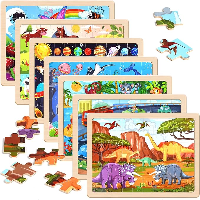 OCTERIC 7 Packs Puzzles for Kids Ages 4-6, 60 PCs Wooden Jigsaw Puzzles Preschool Educational Toys Gifts for Children Ages 4-8, Kids Puzzle for 3 4 5 6 Year Olds Boys Girls