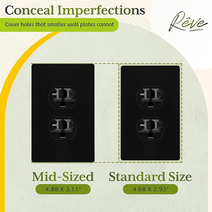 TG Mid-Size Screwless Duplex Wall Plate, Child Safe Receptacle Outlet Cover, Medium Size 1-Gang 4.88" H x 3.11" L, Polycarbonate Thermoplastic, UL Listed, SP-MS1-BK, Black (1 Pack)