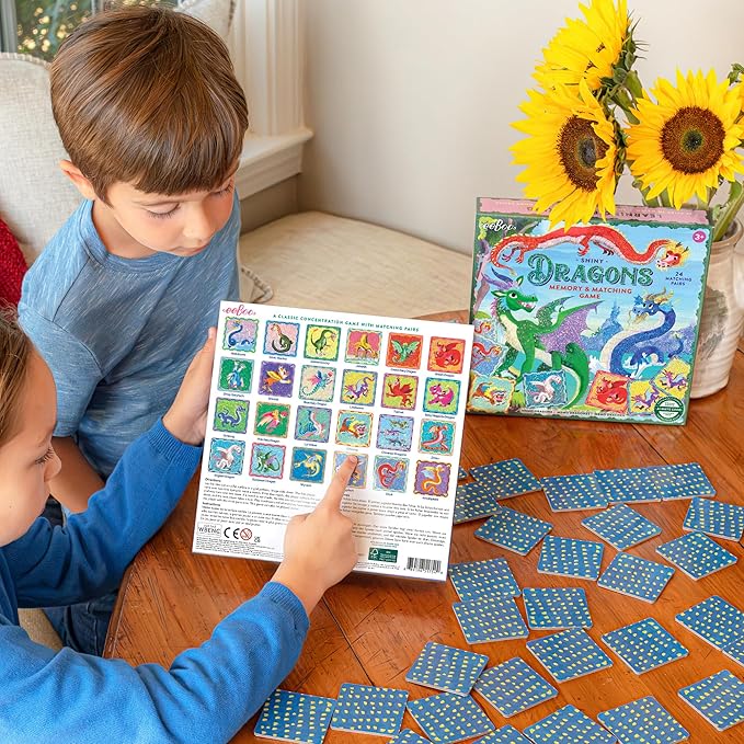 eeBoo: Memory and Matching Game - Shiny Dragons - 24 Pairs, Develops Recognition, Concentration, Memory & Vocabulary Skills, Age 3+
