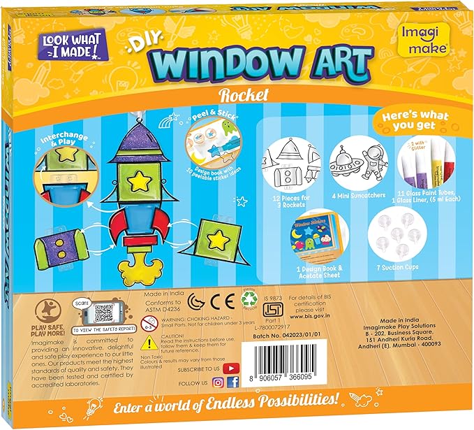 Imagimake Window Art for Kids - Rocket | Suncatcher Kits for Boys, Arts and Crafts for Ages 5-7 | Toys for Boys & Girls Ages 6-8-10-12 | Birthday Gifts for 5 6 7 8 9 10 11 12 Years Old Boys & Girls