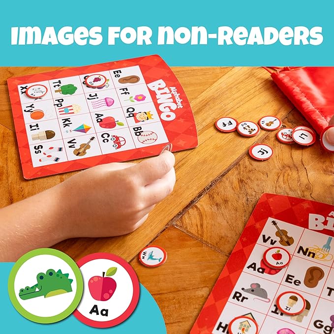 Chuckle & Roar Family Bingo – 4-in-1 Educational Bingo Game for Kids Ages 3–6+ | Animal, Alphabet, Sight Word & Number Bingo | 1–6 Players