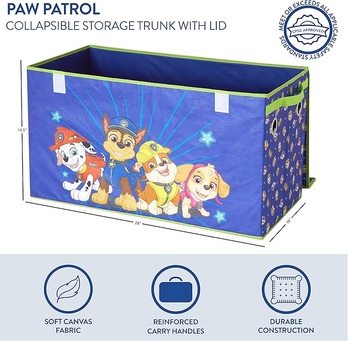 Nickelodeon Paw Patrol Chase, Marshall and Skye Collapsible Children’s Storage Trunk, Durable with Lid