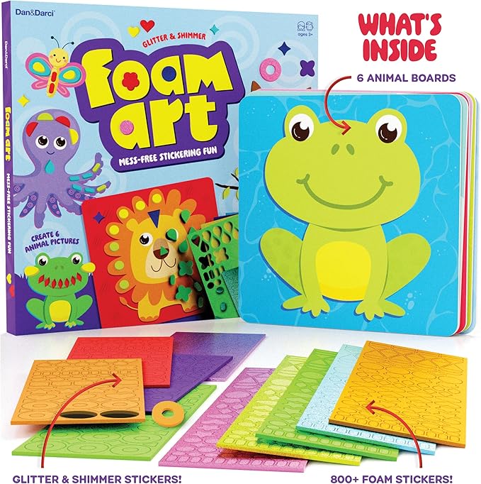 Dan&Darci Foam Sticker Art Craft for Kids - Toddler Arts & Crafts for Ages 3-5 - Boys 4-6 Birthday Gift - DIY Kid Activities Ages 3 4 5 6 Years - 4 Year Old Boy Gifts - Mess Free Craft Activity
