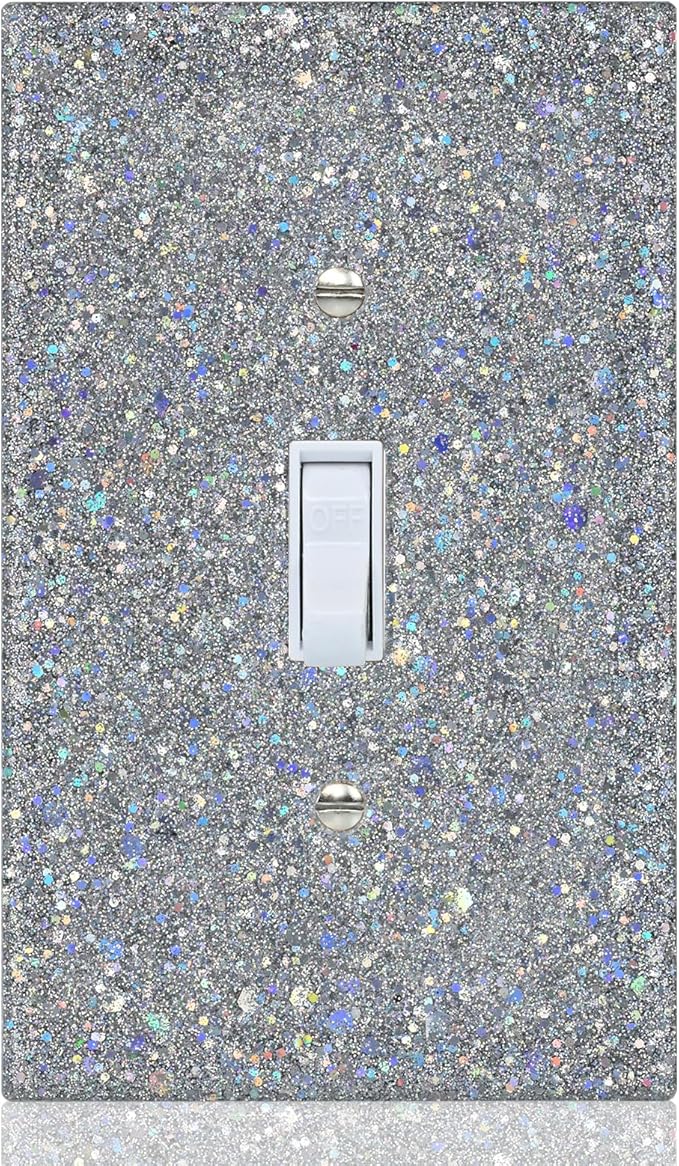 Deep Silver Glitter Light Switch Cover - Sparkling Wall Plate 5.1"x3.15", Unique Gift for Her, Housewarming, Birthday, Home Decor,Single Toggle