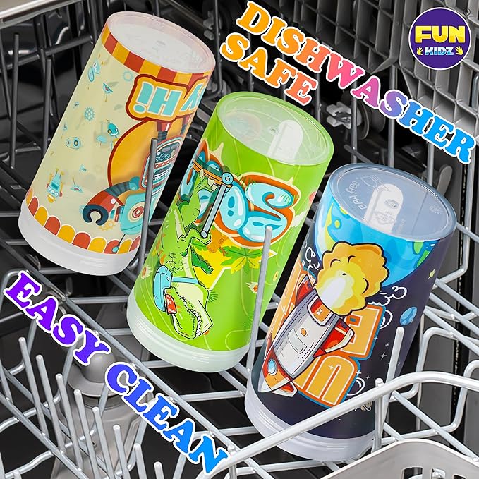 3 Packs Boy Designs 17oz Kids Water Bottle, Total My Style Spout Covered and Carry Handle Designed Lid Leak Proof BPA Free for Boys Ages 3+ Dishwasher Safe for Sports School Travel with Silicone Straw