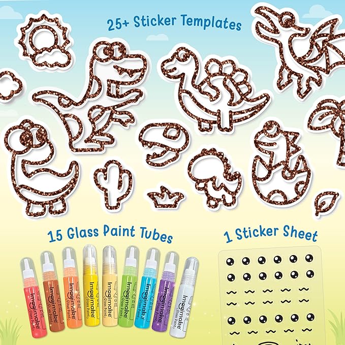 Imagimake DIY Jelly Stickers – Dino | 25+ Sticker Templates, Glass Paint | Arts & Crafts for Kids 4-6| Kids Activities | Toddler Girl Toys | Birthday Gift for Girls & Boys Age 3,4,5,6,7 Years Old