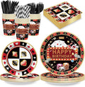 168PCS Casino Party Supplies for Girls Boys Kids Las Vegas Themed Happy Birthday Party Decorations Poker Paper Plates Napkin Cups Forks Knives Straw Tableware for 24 Guests