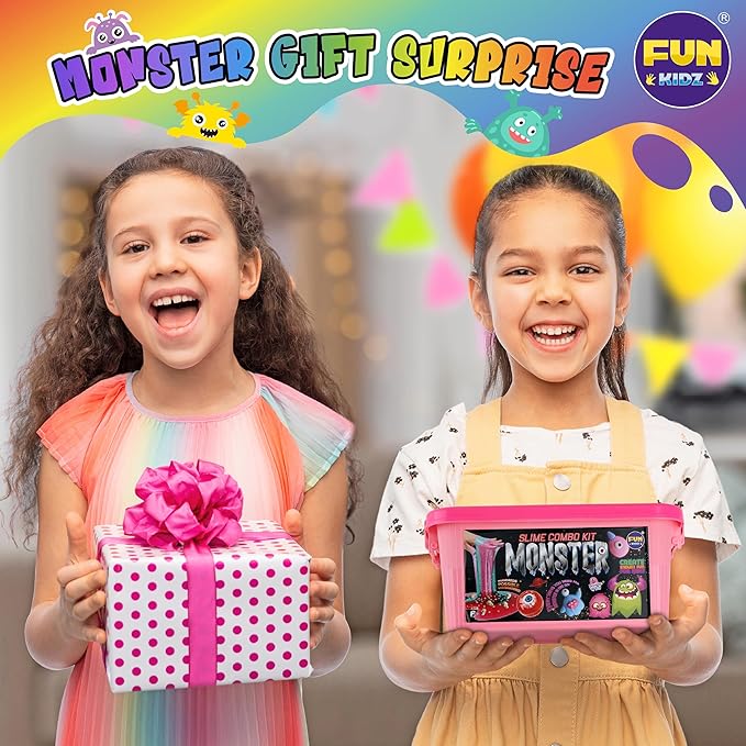 Halloween Toy Monster Slime Kit for Girls Ages 6-12, FunKidz Glow in Dark Slime Making Kit for Kids Make Soft Slime Balls with Photochromic Powder Kid Ideal Party Gifts
