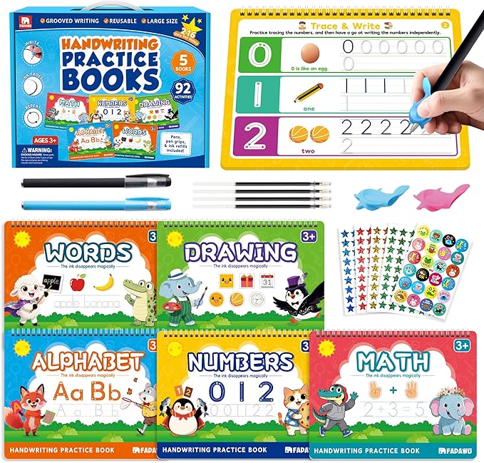 Magic Grooved Writing Practice Books for Kids, Large Grooved Handwriting Copybook, Reusable Learn to Write Number Letter Preschool Tracing Workbook for Kids Ages 3-8, Birthday Gifts Toys