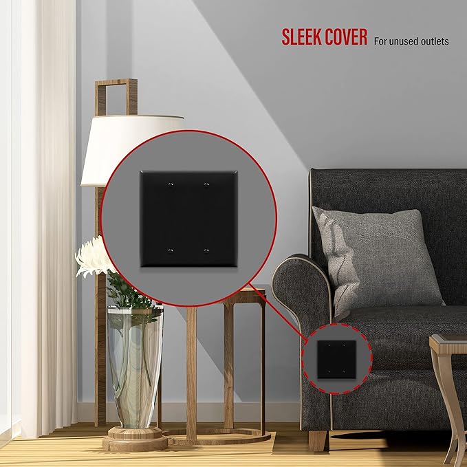 ENERLITES Double Blank Device Wall Plate, Gloss Finish, Mid-Size 2-Gang 4.88" x 4.92", Unbreakable Polycarbonate Thermoplastic, UL Listed, 8802M-BK, Black