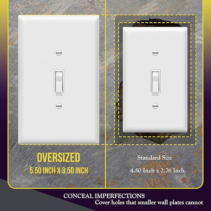 ENERLITES Oversized Toggle Light Switch Wall Plate, Gloss Finish, Jumbo Light Switch Cover, Oversize 1-Gang 5.5" x 3.5", Unbreakable Polycarbonate Thermoplastic, 8811O-W-10PCS, White, 10 Pack