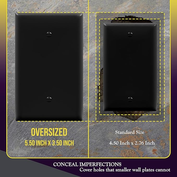 ENERLITES Blank Device Wall Plate, Jumbo Blank Cover, Gloss Finish, Oversized 1-Gang 5.5" x 3.5", Polycarbonate Thermoplastic, 8801O-BK, Black