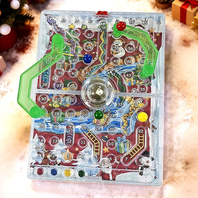 3D Snake & Ladders - Christmas Edition | Festive Foldable Board with 3D Plastic Ladders | Portable Travel Game, No Batteries Needed | Ideal Holiday Party Game for Family