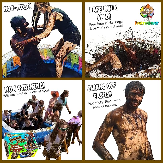 Instant MUD for Wrestling, Pies, Balloons & Fun Run Obstacles. Just Add Water to Powder. Makes 60 GALLONS of Safe, Clean, Fake Mud. Bulk for Pools, Messy Games & Slime Guns