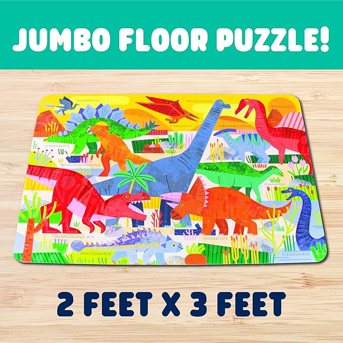 Chuckle & Roar Dinosaur Glow-in-The-Dark Floor Puzzle – 50 Piece Giant Preschool Puzzle | Large Floor Puzzle for Kids Ages 3+