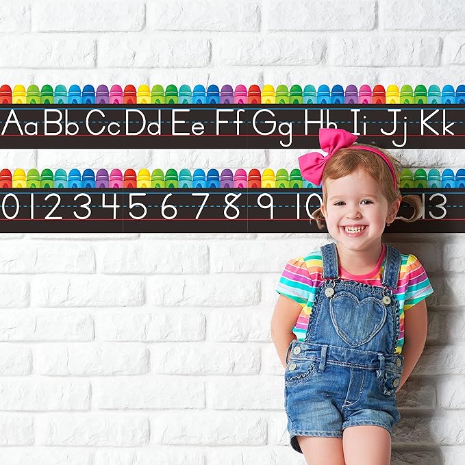 Alphabet Bulletin Board Set, 15 PCS Crayon Die-Cut ABC Wall Decorations 26 Upper & Lower Case Letters Plus 0-20 Numbers for Preschool, Kindergarten Classroom Playroom Bedroom Decorations