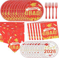 Graduation Plates and Napkins Party Supplies 2026 Graduation Decorations for 24,Red Disposable Grad Plates Class of 2026 Dessert Plates Napkins,Tablecloth,Forks,for Congrats Grad Party Decorations