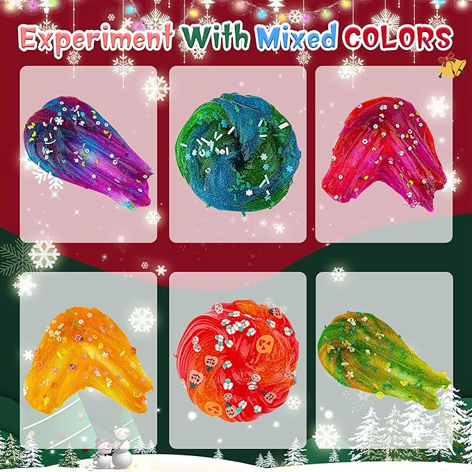 6 Pack Glitter Crunchy Slime Kit, Rainbow Slime for Kids, Christmas Stocking Stuffers, Slime Party Favors Sensory Toys, Holiday Birthday Easter Hallowmas Christmas Girls Gift & Boys Gift