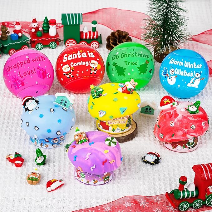 4 Pack Christmas Slime Balls with Charms, Christmas Stocking Stuffers for Kids, DIY Butter Slimes Sensory Toys, Slime Party Favors for Girls Boys, Halloween Xmas Gifts for Girls & Boys Kids Ages 4-12