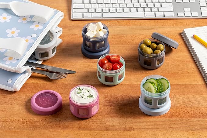 Ello Reusable Condiment Containers 4oz each with Screw-on Leak Proof Lid | Perfect for Salad Dressing Sauce Dips Lunchbox Picnic Travel Bento Box | BPA-Free | Dishwasher Safe