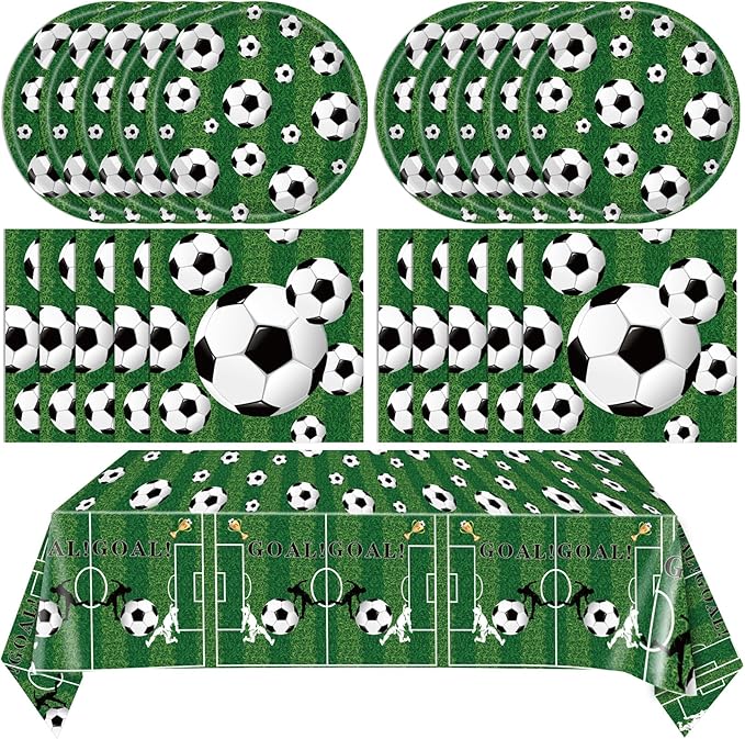 Soccer Theme Party Decorations,41Pcs Soccer Birthday Party Supplies Tableware Set with Party Plates and Napkins Tablecloth丨Baby Shower Boys Girls Sports Soccer Theme Birthday Party Supplies,Serves 20