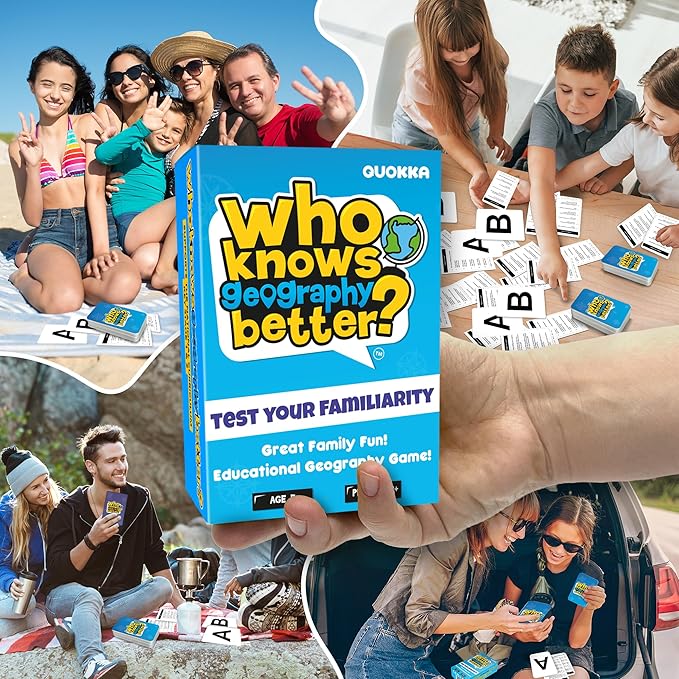 Board Games for Kids 8-12 – Family Card Games for Kids and Adults – Geography Trivia Cards for Family Game Night – Who Knows Geography Better – 500+ Questions – Fun Card Game for Families and Teens