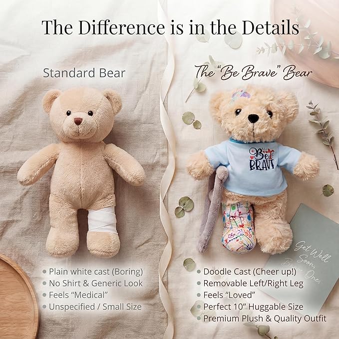 10" Broken Leg Bear with Adjustable Cast & Plush Crutch - Get Well Stuffed Animal for Kids. Knee Surgery Recovery Gifts for Teen - Teddy Bear with Broken Leg