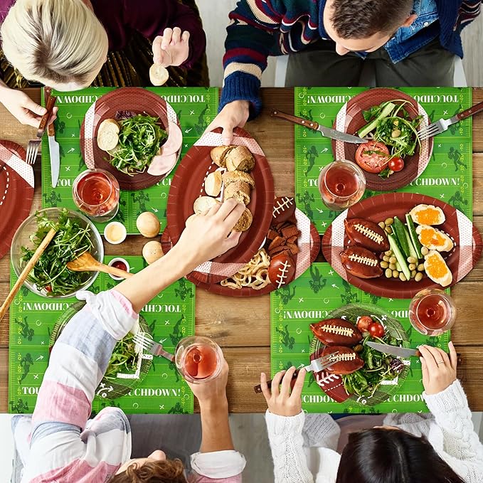72PCS Football Party Plates and Napkins, 11.8in Football Shaped Disposable Paper Plates, Football Theme Party Supplies, Sports Game Birthday Party Decorations, Touchdown Party Decoration