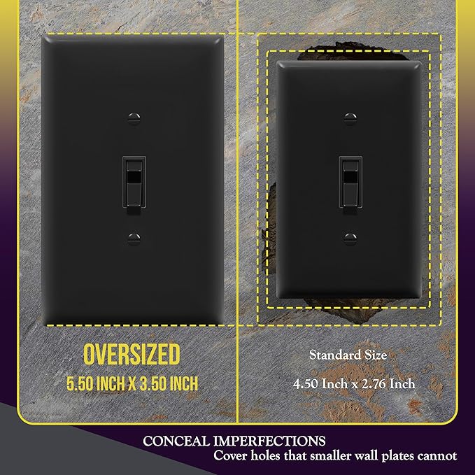 ENERLITES Toggle Light Switch Wall Plate, Jumbo Switch Cover, Gloss Finish, Oversized 1-Gang 5.5" x 3.5", Unbreakable Polycarbonate Thermoplastic, 8811O-BK-10PCS, Black, 10 pack
