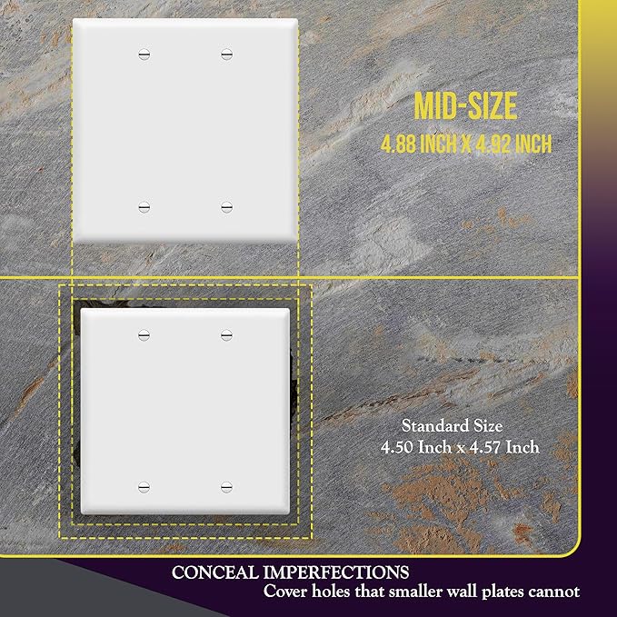 ENERLITES Blank Device Wall Plate, Midway Size 2-Gang, Unbreakable Polycarbonate Thermoplastic, Glossy Finish, UL Listed, 8802M-W-20PCS, White (20 Pack)