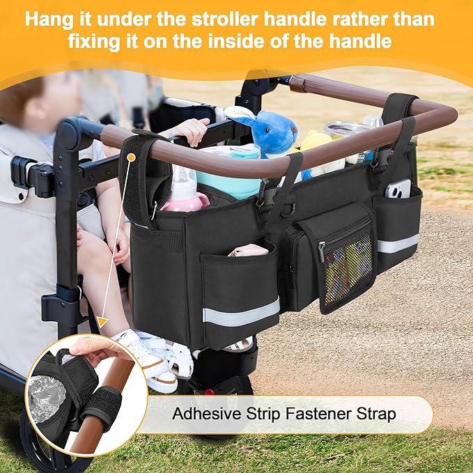GRAOSO Parent Console Stroller Organizer Compatible with WONDERFOLD W4, with Four Insulated Cup Holders, a Removable Cooler Bag, Special Board Design Make It Not Easy Collapse and Tilting, Black