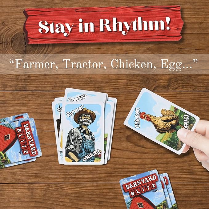 TDC Games Barnyard Blitz – Rhythm Slap Card Games for Kids & Families, Portable Travel Card Game, Fast Reflex & Reaction Time Game, Animal & Farm Card Games