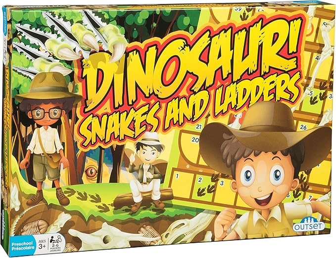 Dinosaur Snakes and Ladders Preschool Game - No Reading Required - Early Learning Basic Couting Game for Kids Ages 3 and up - for 2 to 6 Players by Outset