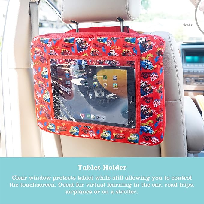 J.L. Childress Disney Baby 3-IN-1 Kids Travel Tray & Tablet Holder - Car Seat Lap Tray Desk for Toddlers, Road Trip Essentials, Activity Table, Travel Accessories - Cars