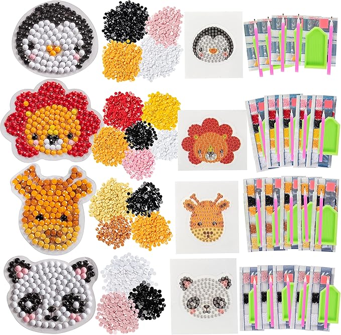 Kid's Birthday Party Diamond Gem Painting Craft Favor Kits- Zoo Buddies-20 Individually Packaged, All-in-One Packs for Boys & Girls - Unique Easter Basket Stuffer, Classroom Art Project Activity, Gift