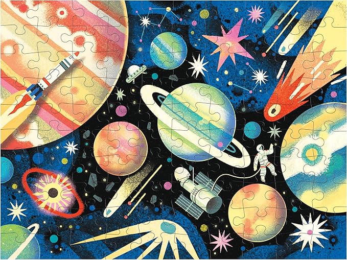 Mudpuppy Space Mission 100 Piece Double-Sided Puzzle – Two Fun Puzzles in One!, Colorful Illustrations of Your Favorite Cosmic Scenes, 22" x 16.5", Ages 6+