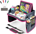 Kids Travel Tray with Dry Erase Board - Car Seat Tray for Kids Travel, Carseat Table Top for Toddler, Lap Desk for Car Seat, Activity Organizer & Snack Holder, Road Trip Essentials for Kid (Pink)