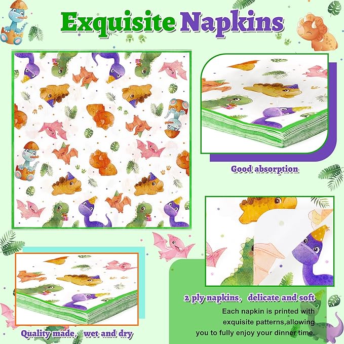 Dinosaur 1st Birthday Party Supplies - 96Pcs Watercolor One A Saurus Plates Napkins Forks Tableware Set, Dinosaur Theme Disposable Party Decoration for Boys Kids First Birthday Table Decor, Serve 24