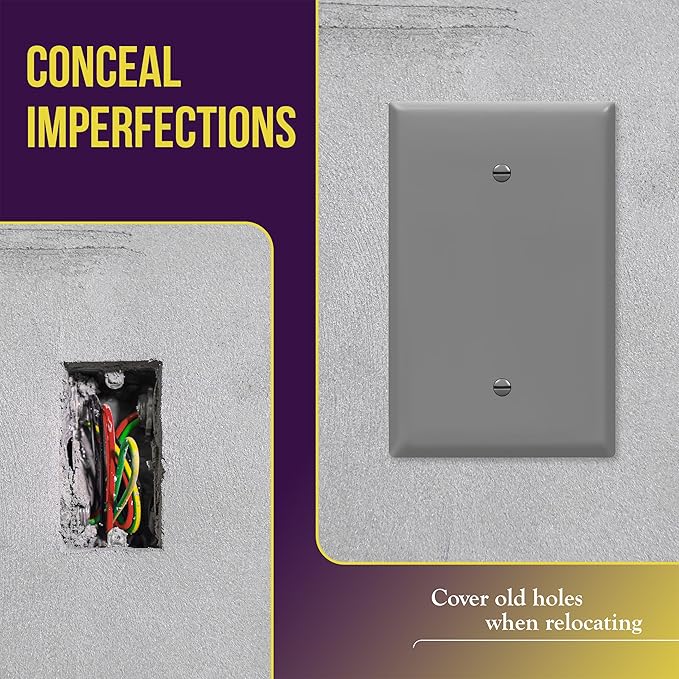 ENERLITES Blank Device Wall Plate, Jumbo Blank Cover, Gloss Finish, Oversized 1-Gang 5.5" x 3.5", Polycarbonate Thermoplastic, 8801O-GY-10PCS, Gray, 10 Pack
