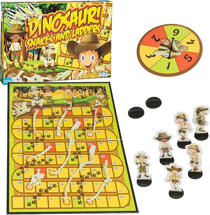 Dinosaur Snakes and Ladders Preschool Game - No Reading Required - Early Learning Basic Couting Game for Kids Ages 3 and up - for 2 to 6 Players by Outset