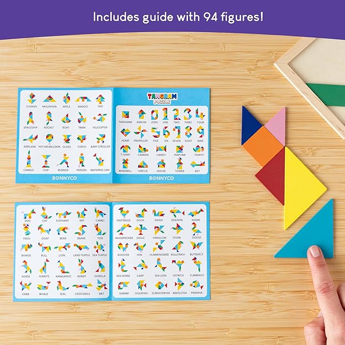 BONNYCO Tangram Puzzle Wooden Pack 30 Kids Party Favors. Goodie Bags Stuffers for Kids 3-5 4-8, Return Gifts for Birthday Party. Goody Bag Stuffers, Pinata Filler Toys Bulk. Classroom Prizes, Rewards