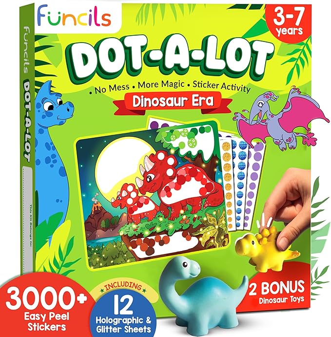 Dot Sticker Art Activity - Dinosaurs Dot Art, No Mess Crafts for Kids, Stocking Stuffers Toddlers, DIY Activity, Educational Gifts for Boys & Girls Ages 3, 4, 5, 6, 7 Year Old, Travel Toys